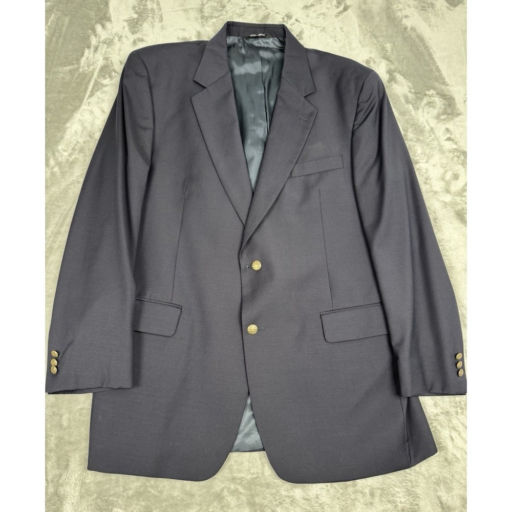 Jos A Bank Blue 100% Wool Sport Coat Mens 46‎ Long Blazer Jacket Casual Business